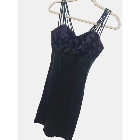 All That Jazz Vintage Y2K Whimsy Goth Black Satin & Velvet Burnout Slip Dress - Picture 1 of 6